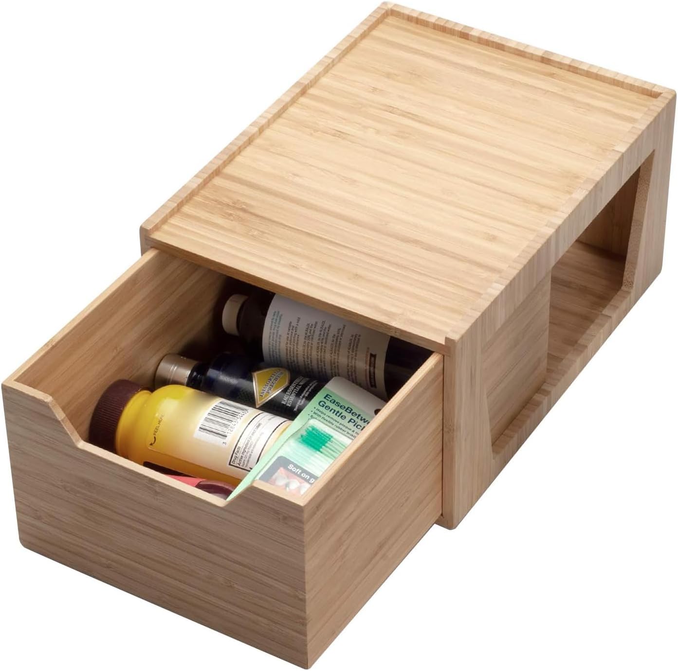 Cajón alto bambú apilable cocina oficina baño 12x9x6.25"