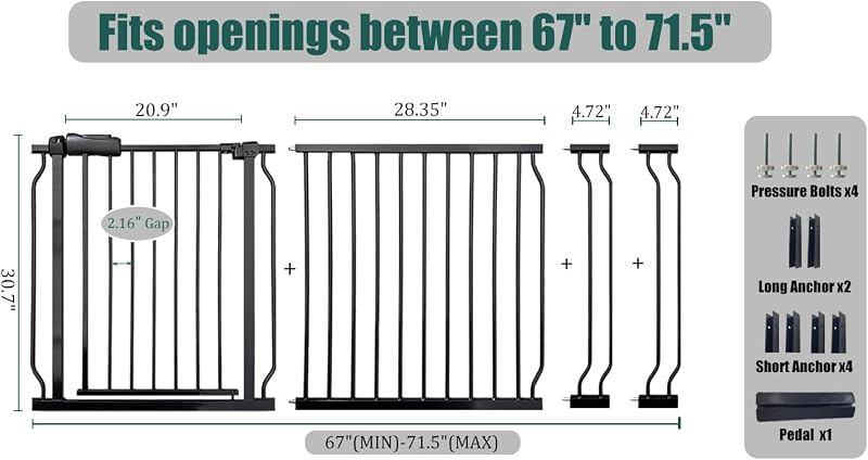 Puerta bebé ancha 67-71.5" sin taladro para mascotas