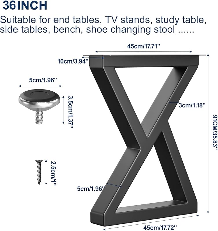 Patas metal para mesa centro 36" negras resistentes set 2
