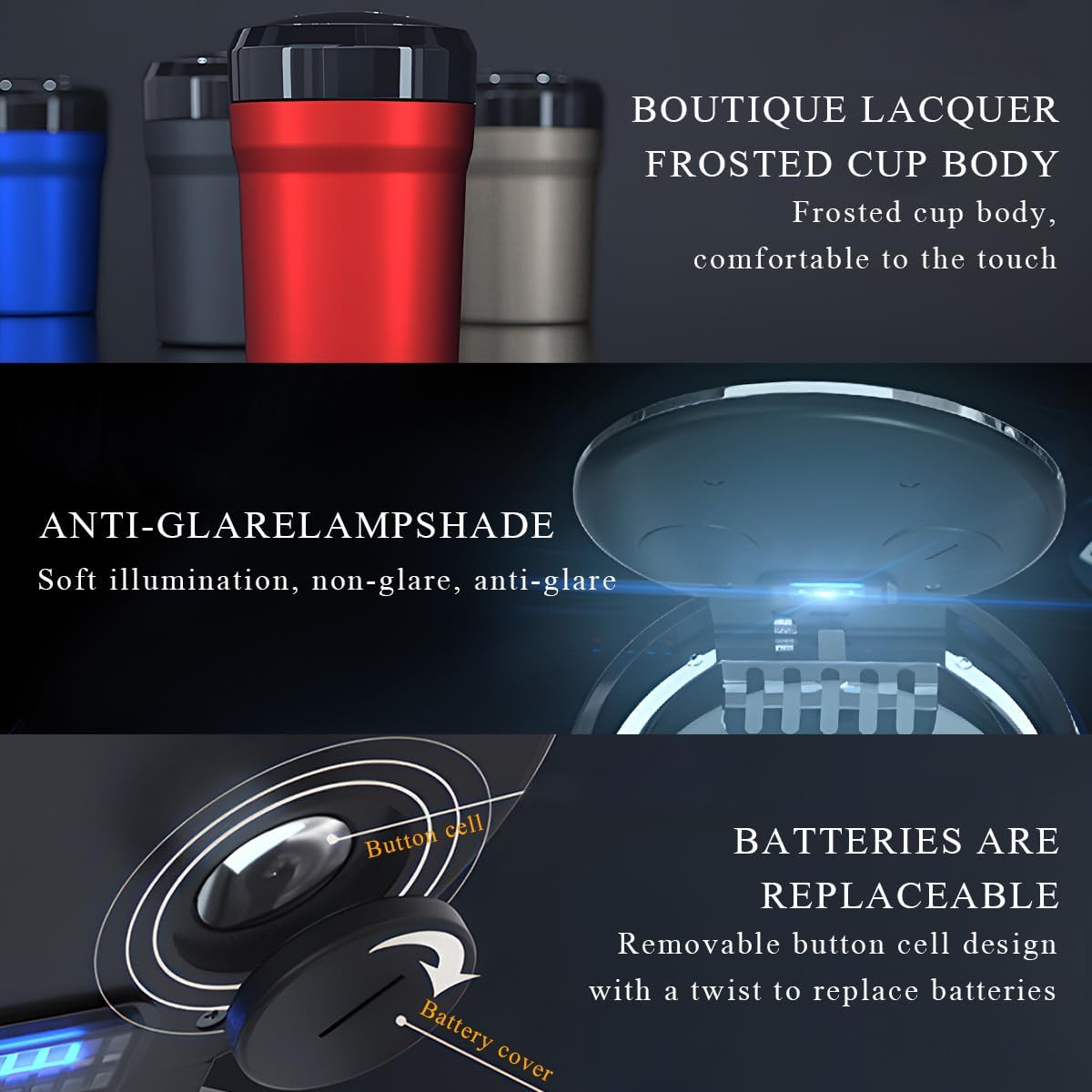 Cenicero automóvil con luz led, tapa y soporte taza desmontable