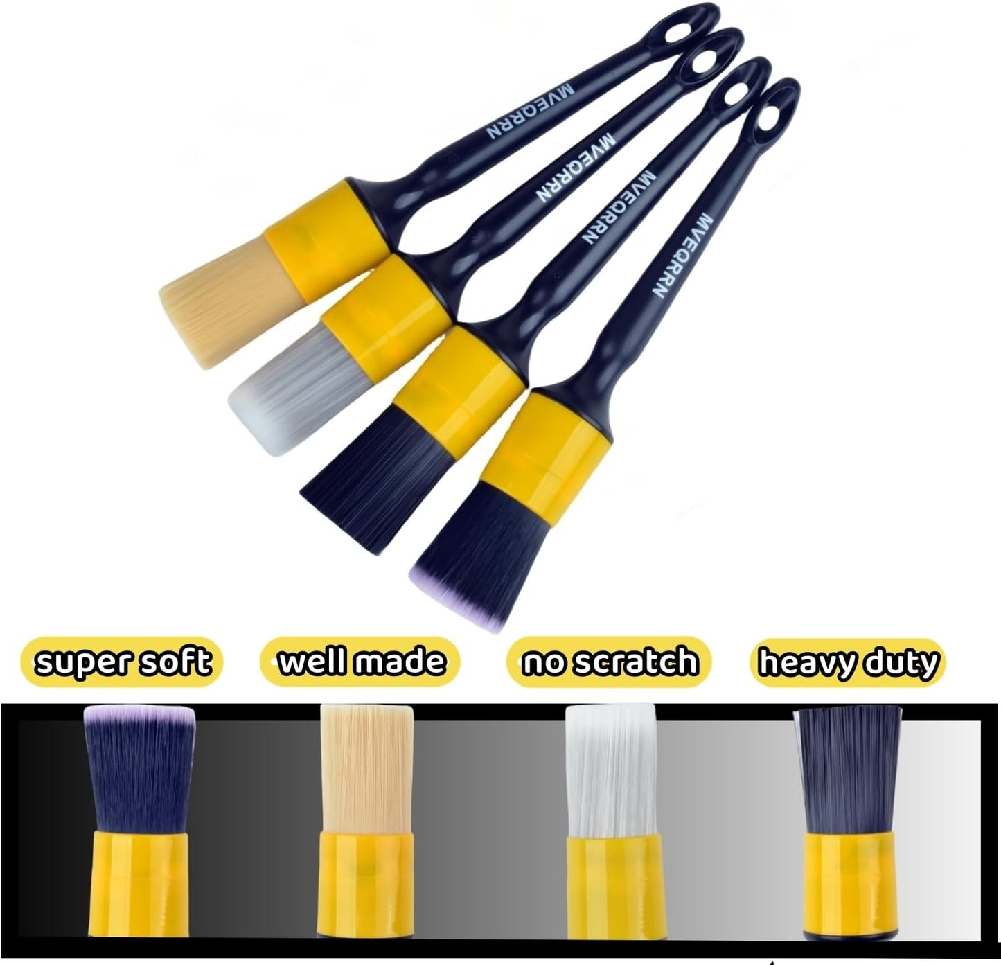 Set 4 Cepillos Coche Pelo Jabalí Ergonómico Multiusos