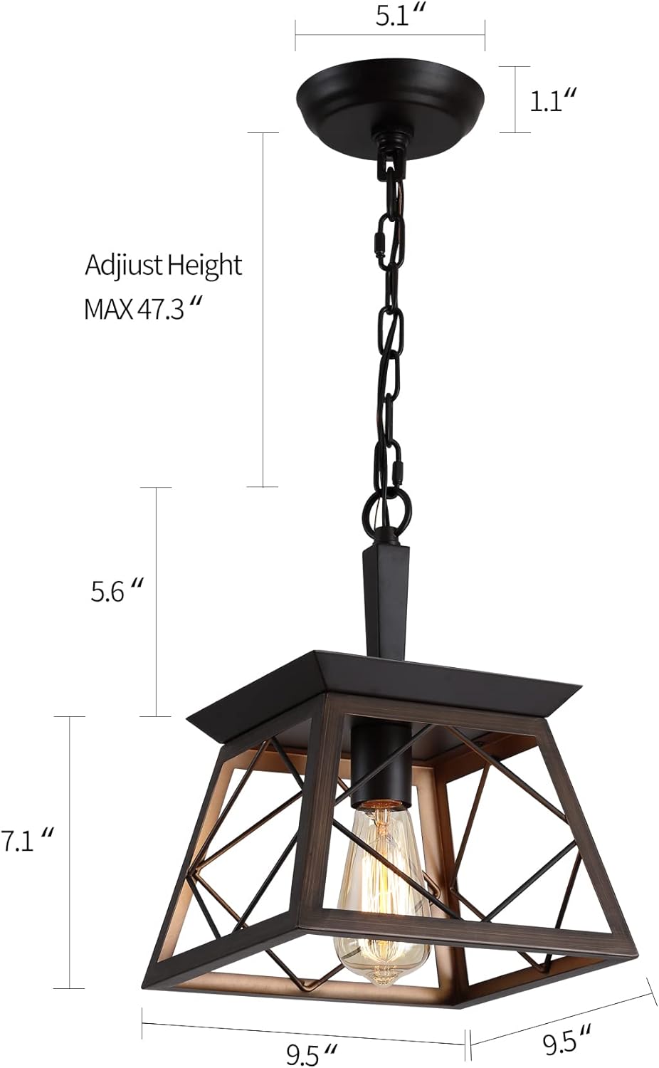 Lámpara colgante hierro forjado orbmarrón 1 luz E26