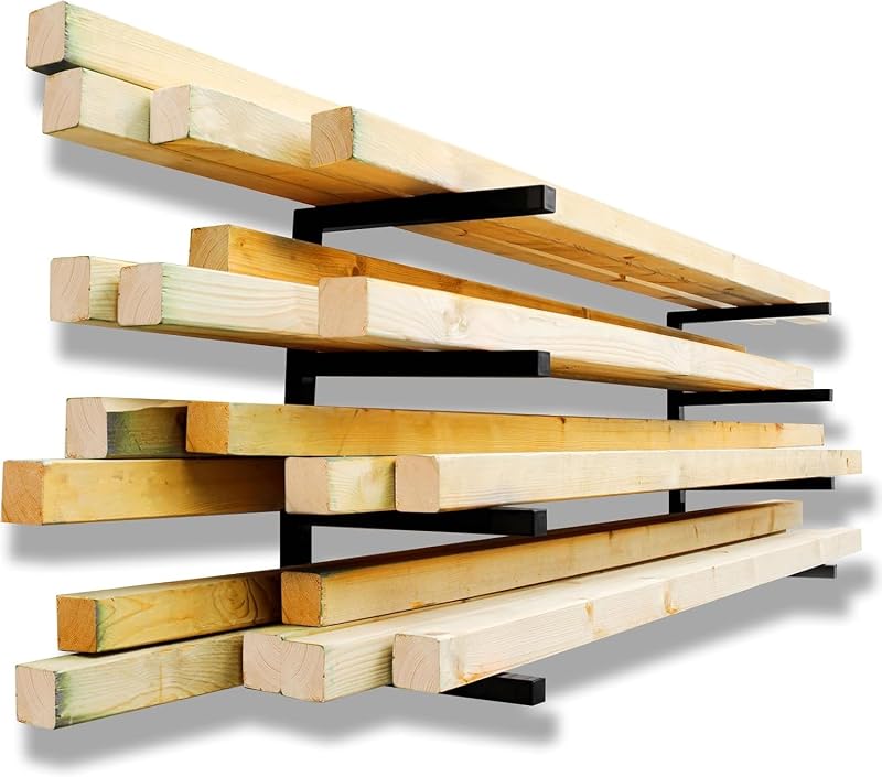 Estante madera soporte metal herramientas largas