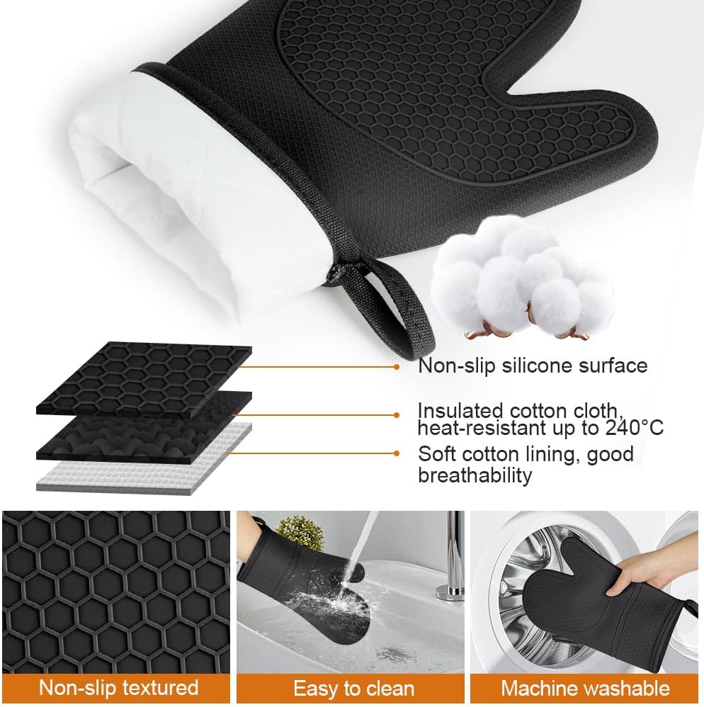 Guantes horno silicona antideslizante 464°F para cocina barbacoa