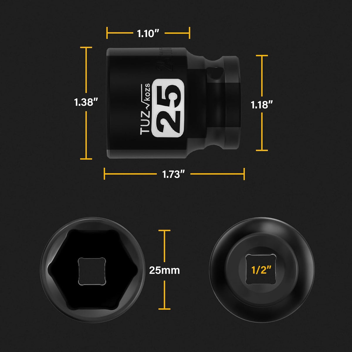 Juego llaves impacto 1/2 pulg 25mm CR-MO 6 puntos
