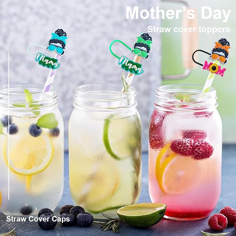 6 Fundas Paja para Mamá Tapas Silicona 30-40oz