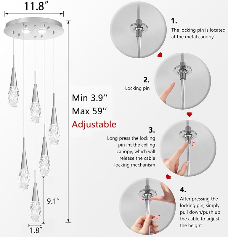 6 Luces Colgantes LED Regulables Cristal Plateado