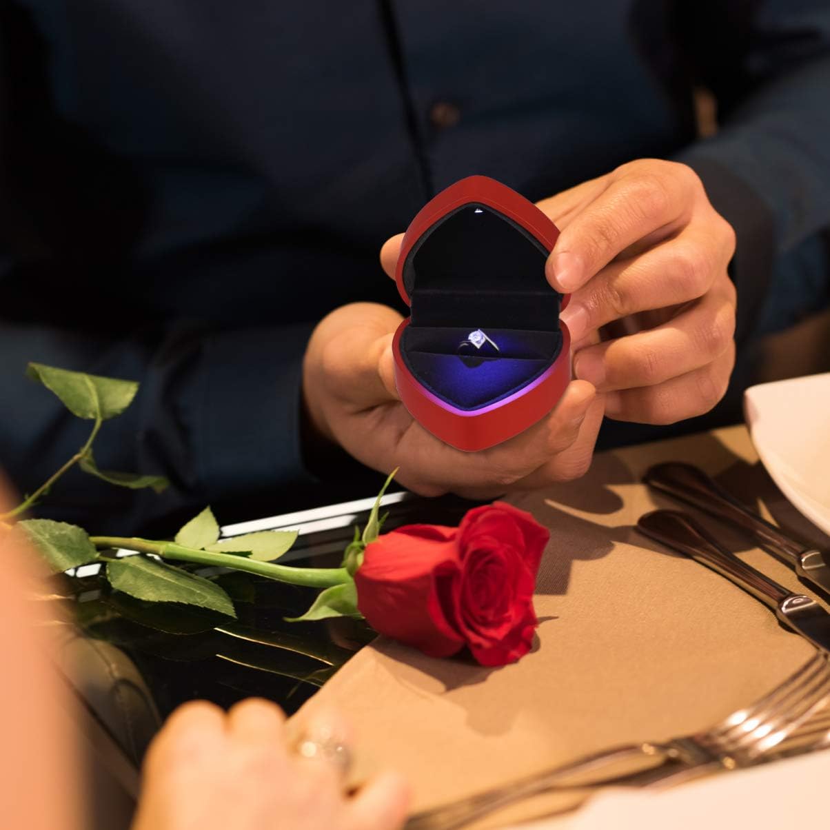 Caja anillo corazón LED aniversario San Valentín boda rojo