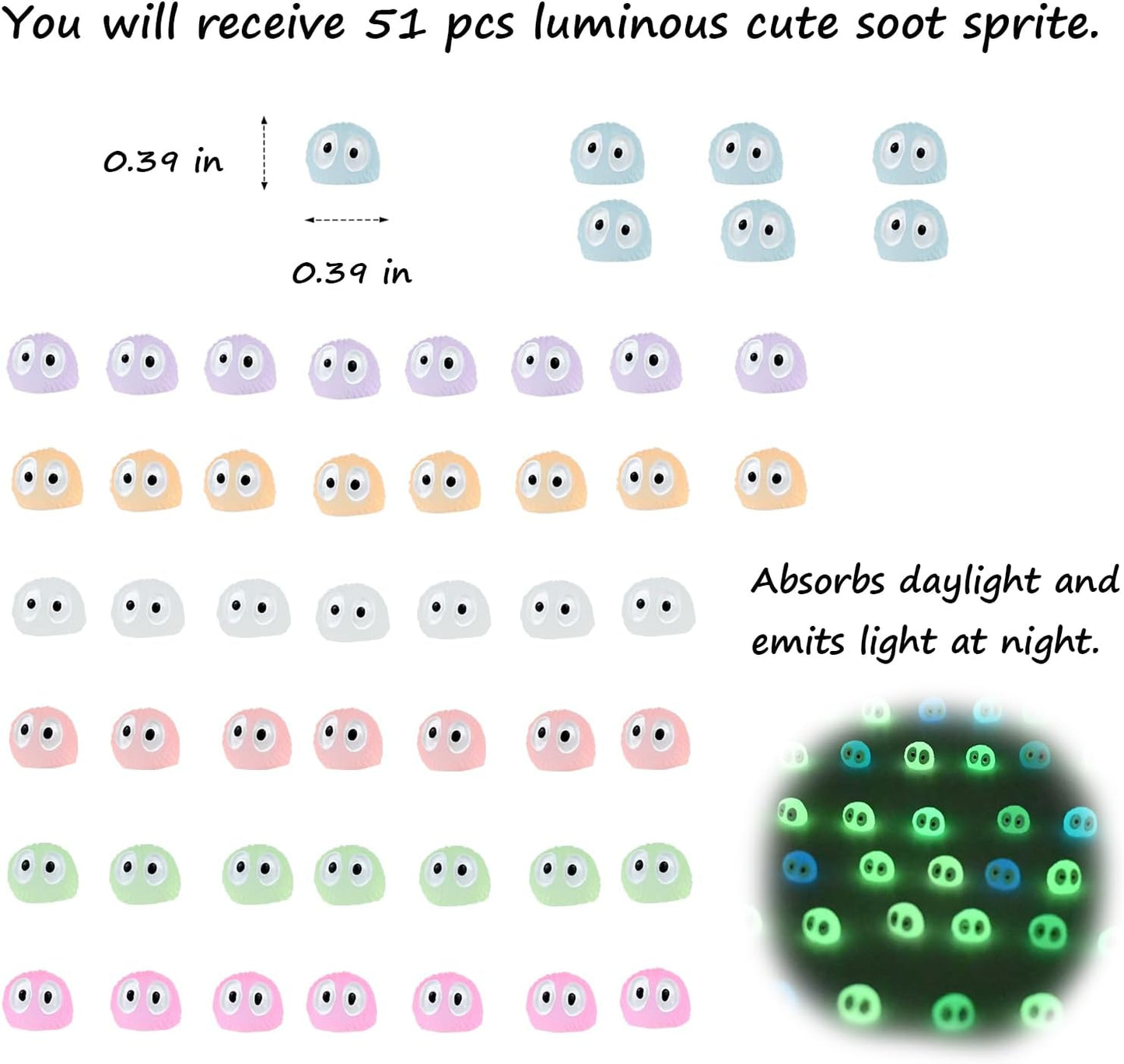 51 Pzas Adornos Coche Sprite Soot para Espejo Colorido