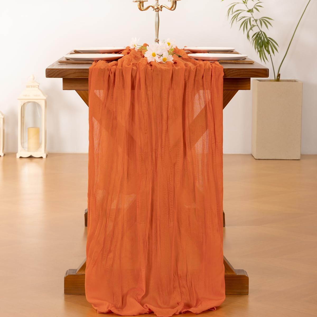 6 Pzas Camino Mesa Gasa Naranja Bohemio 120pulg Tela Queso