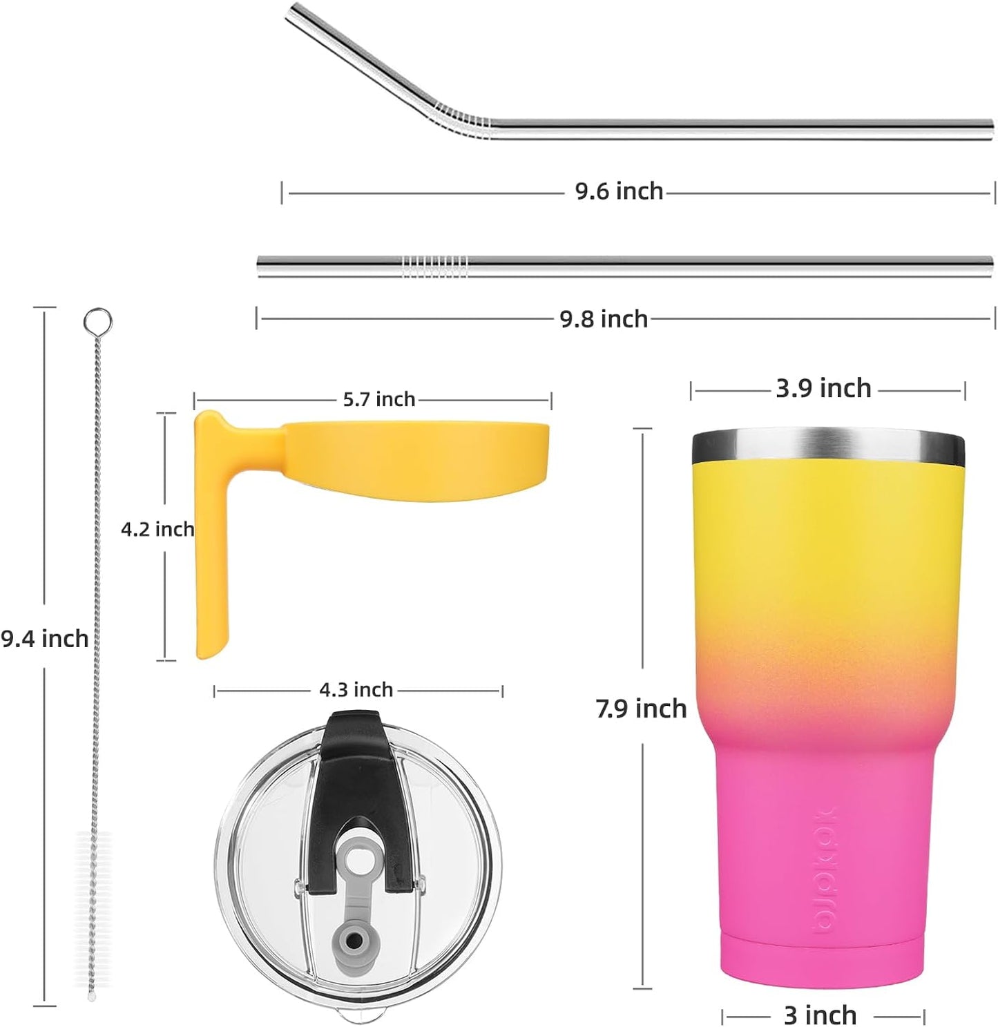 Vaso acero inox con popote 770ml color rosa amarillo