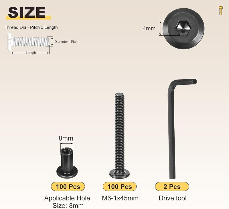 Set 200 Pzas M6 pernos con llave para cuna