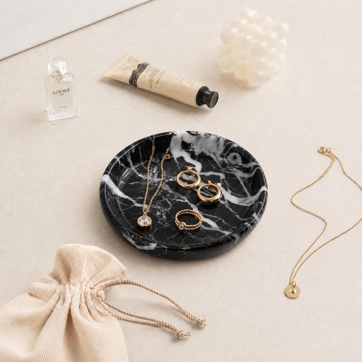 Bandeja mármol joyería soporte llave plato decorativo negro