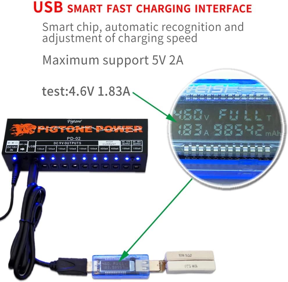 Fuente guitarra 10 Salida CC aislada 9V/12V/18V PD-02 con USB