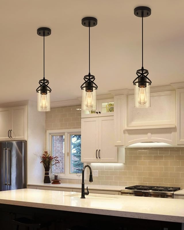 Lámpara colgante cocina pantalla vidrio E26 ajustable