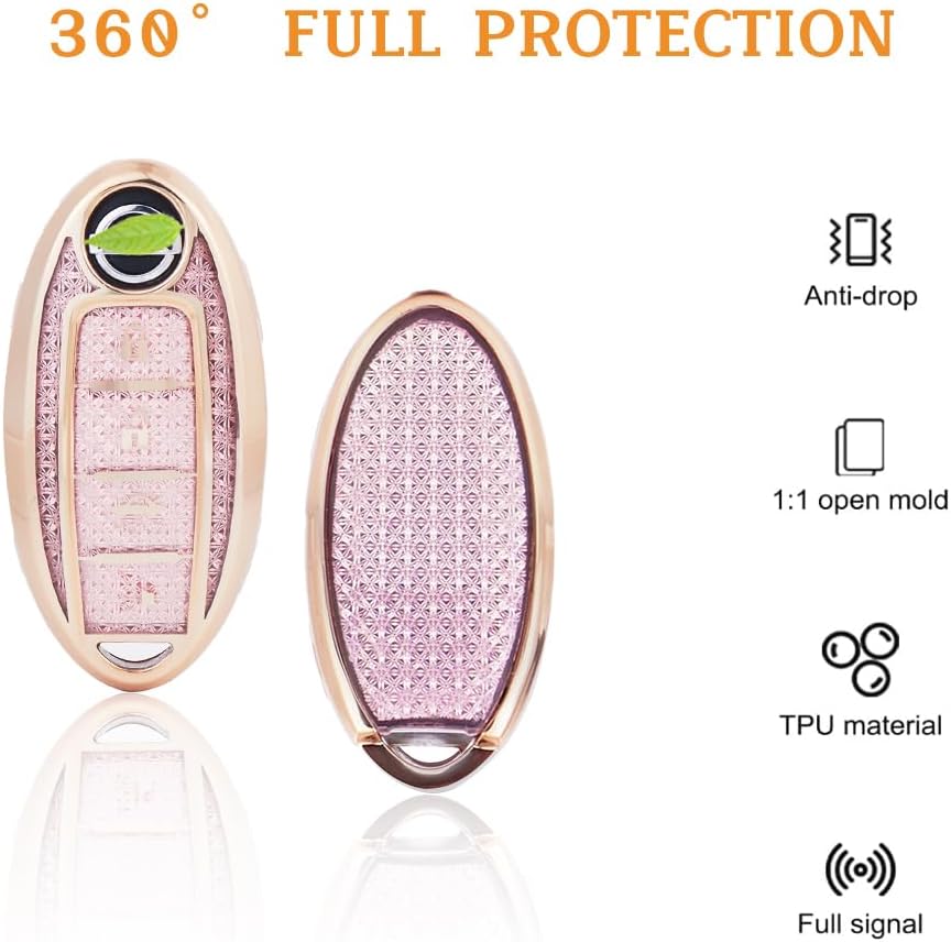 Funda llavero Nissan con anillo 4 botones color dorado rosa