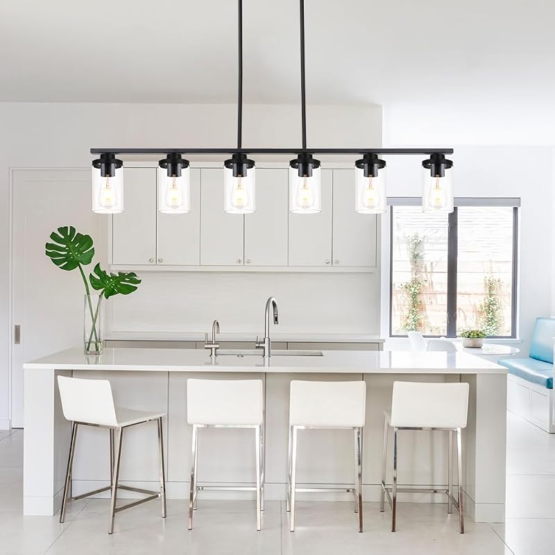 Lámparas colgantes isla cocina 6 luces lineales negras