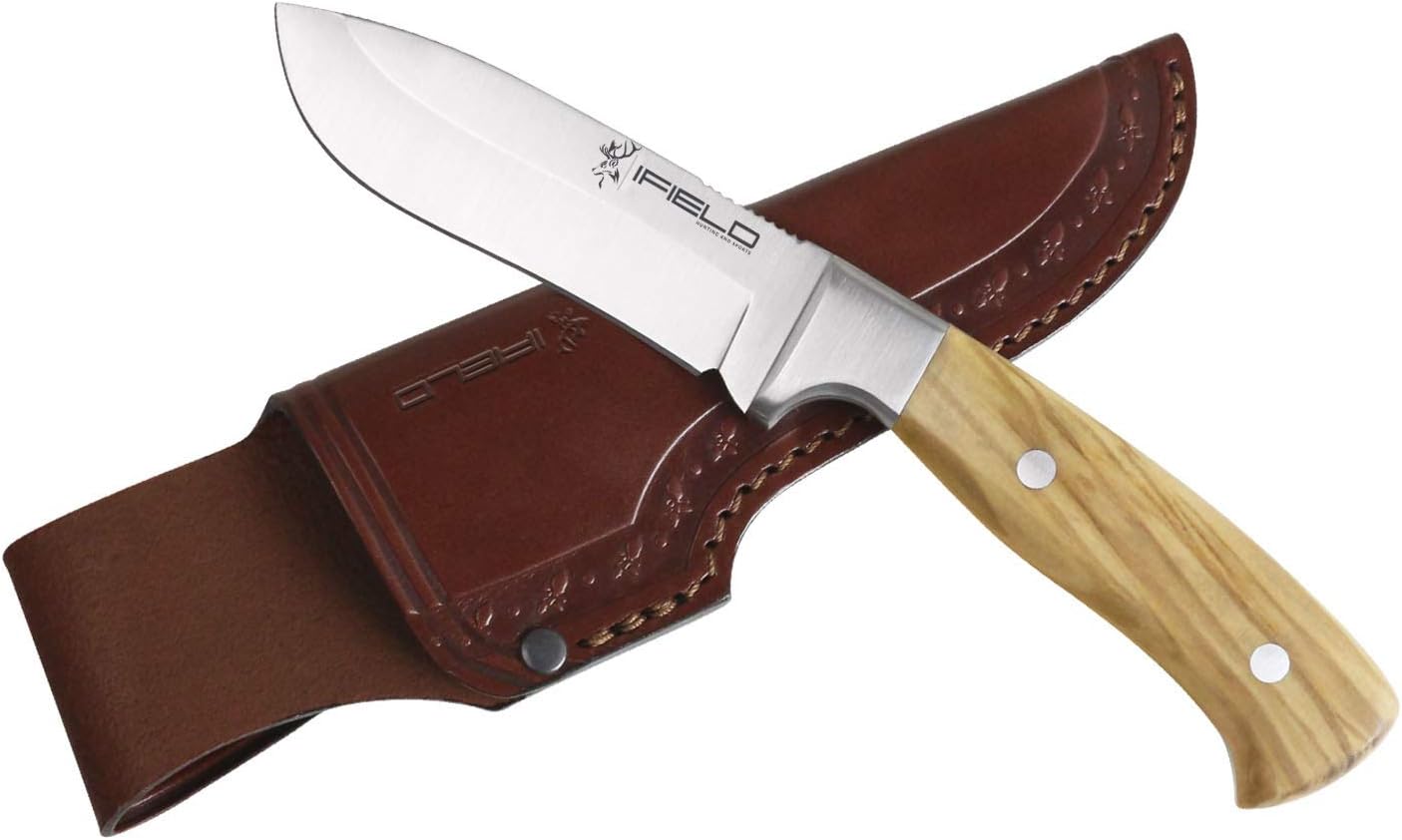 Cuchillo caza deportivo hoja 4pulg satinada virola acero