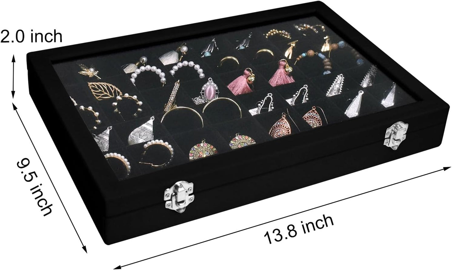 Bandeja terciopelo joyas 48 rejillas con tapa negro