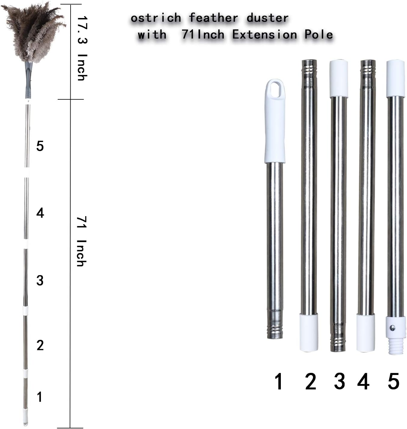 Plumero avestruz gris poste 71pulg microfibra limpieza