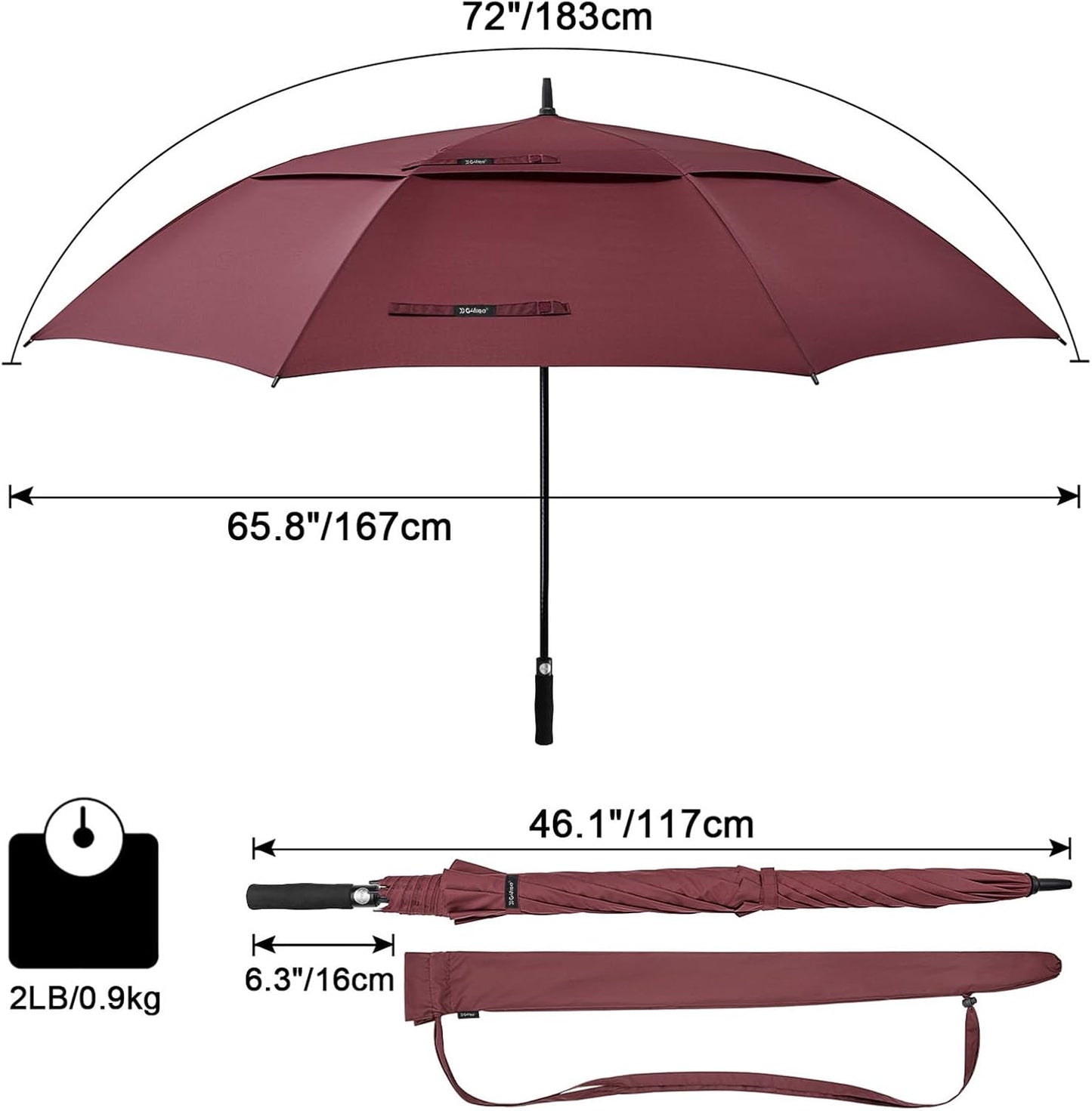 Paraguas golf 72" antiviento doble canopy automático 6ft