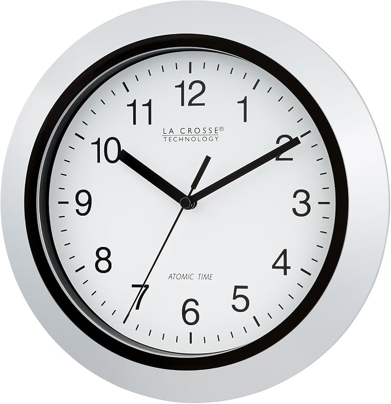 Reloj pared analógico atómico 10pulg color plata