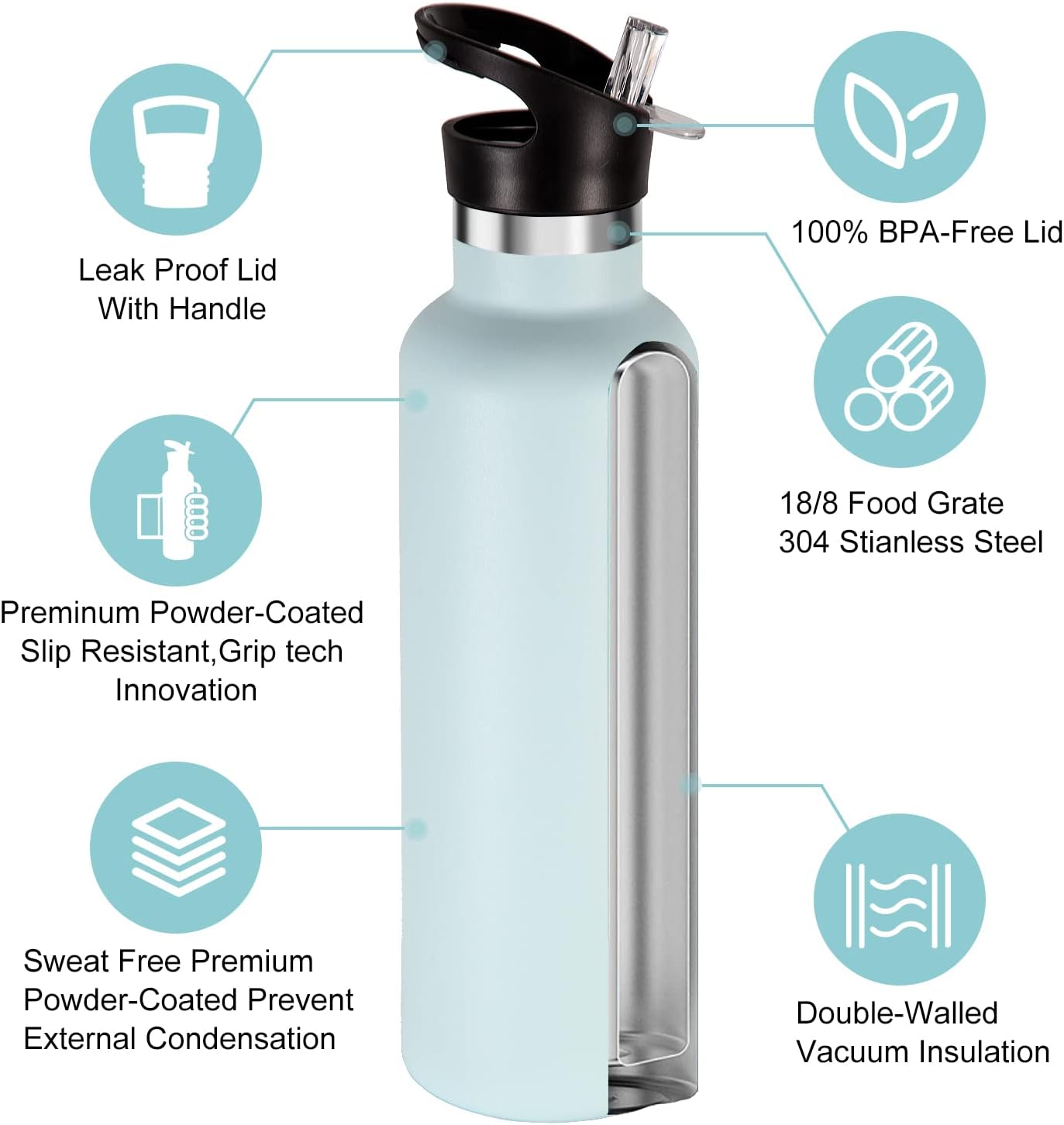 Botella agua aislada acero inox 24oz set 8 con pajita