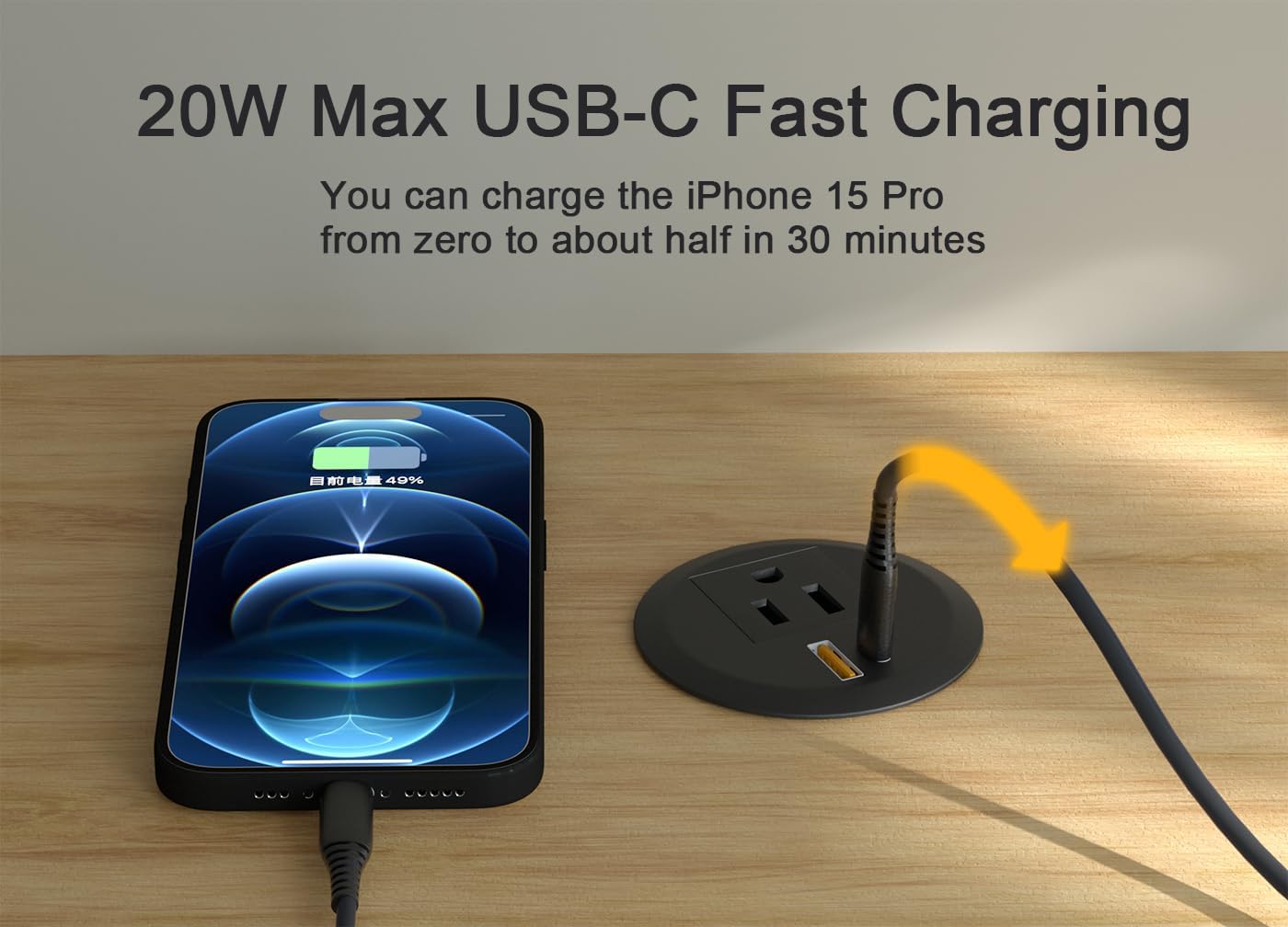 2 Ojales Alimentación USB C 20W Negro 10ft