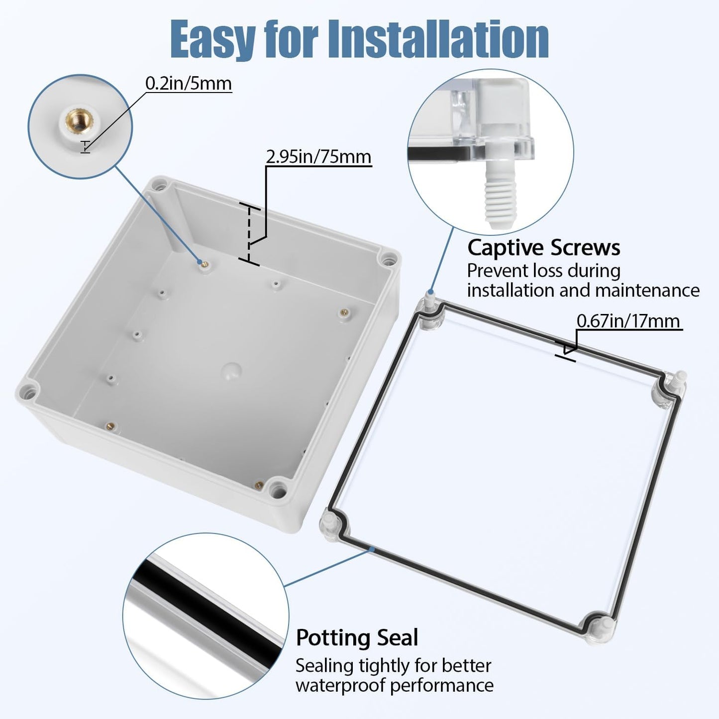 Caja eléctrica IP67 impermeable gris con cubierta transparente