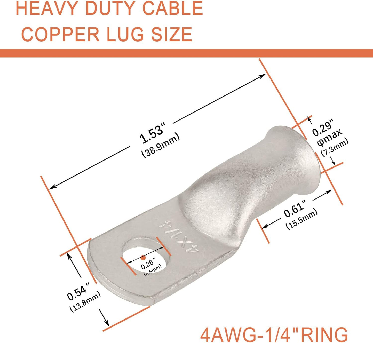 10 Pzas Lengüetas Terminal Anillo Cobre Estañado 4 AWG-1/4