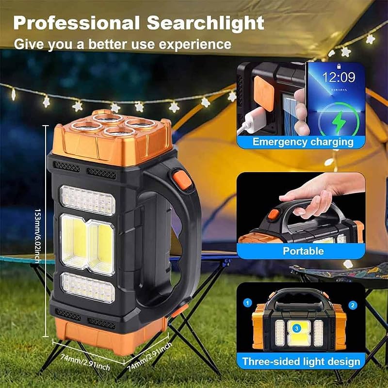 Linterna LED solar recargable impermeable amarilla