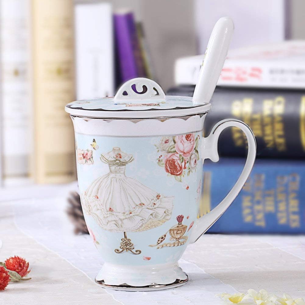 Taza café y té con tapa y cuchara 11.2oz azul claro