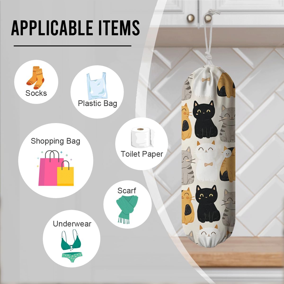 Dispensador bolsas plástico gatos reutilizables tela cocina