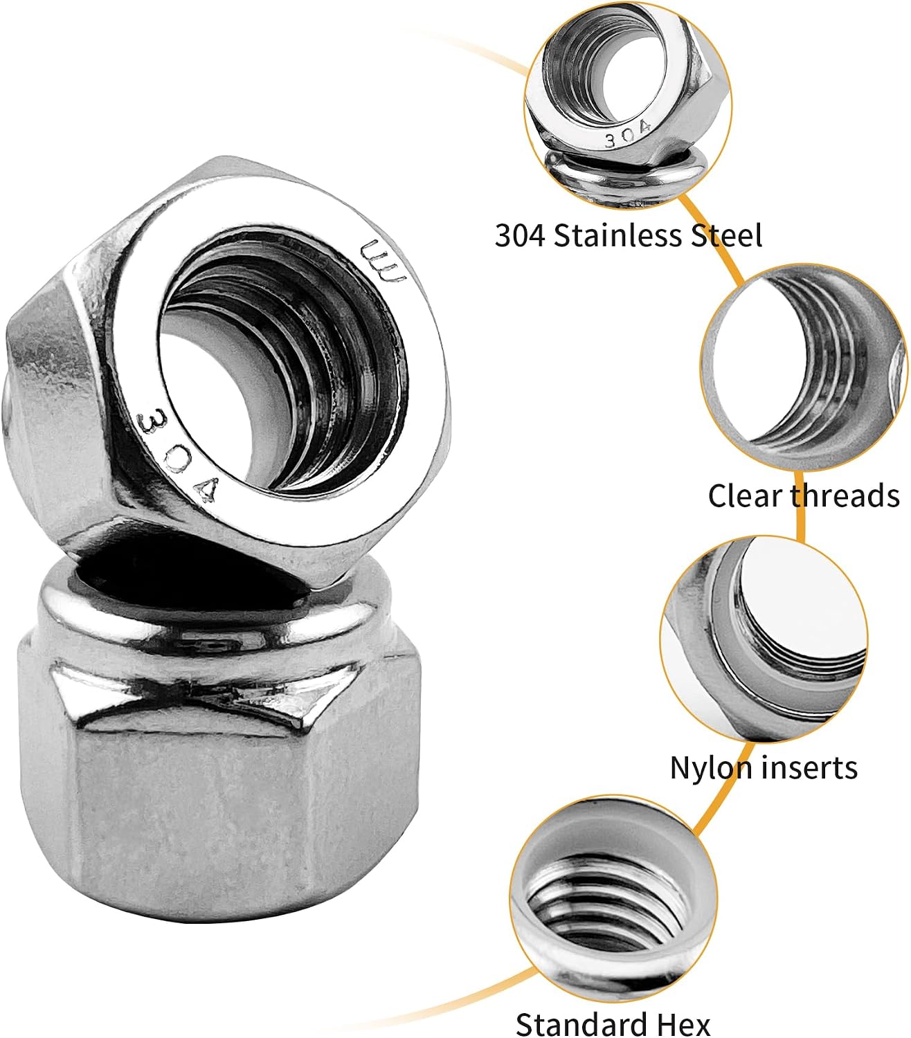 70 Tuercas Nylock Acero Inox 304 5/16-18 para Automóviles