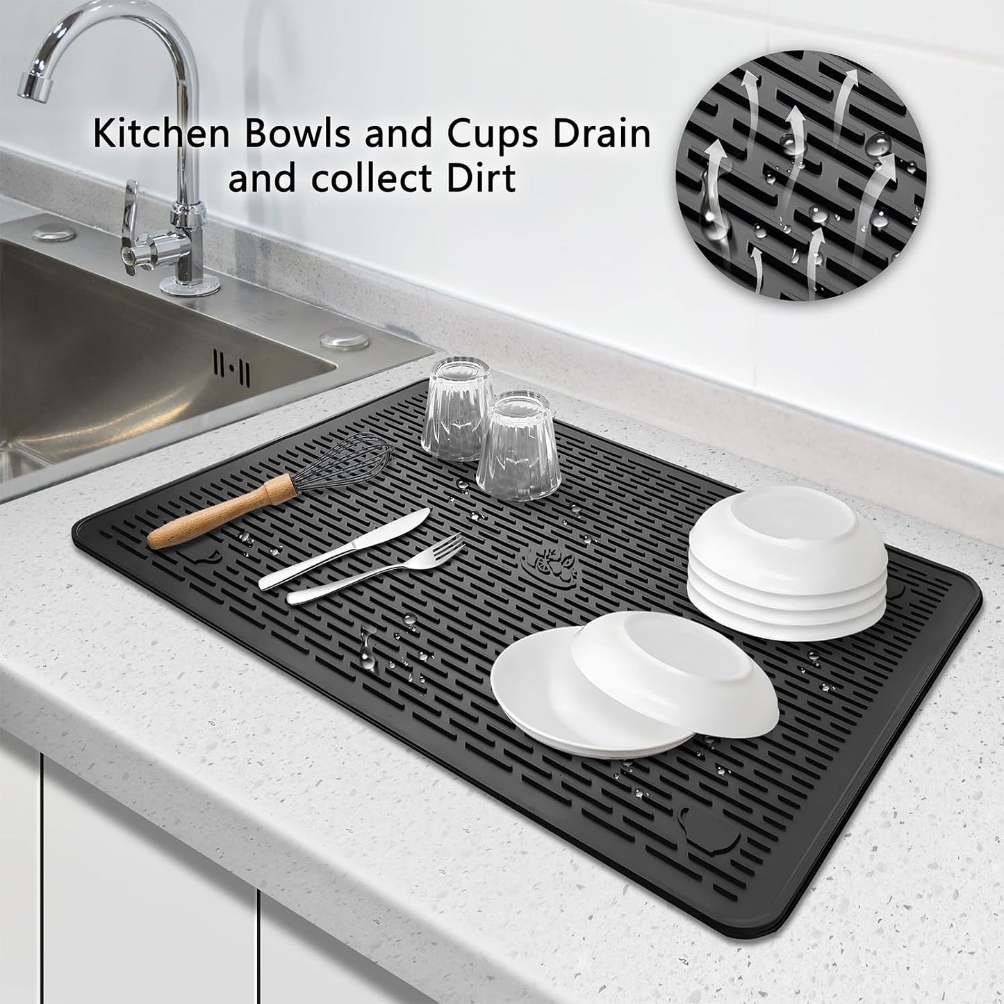 Tapete secado silicona 28x20pulg encimera cocina