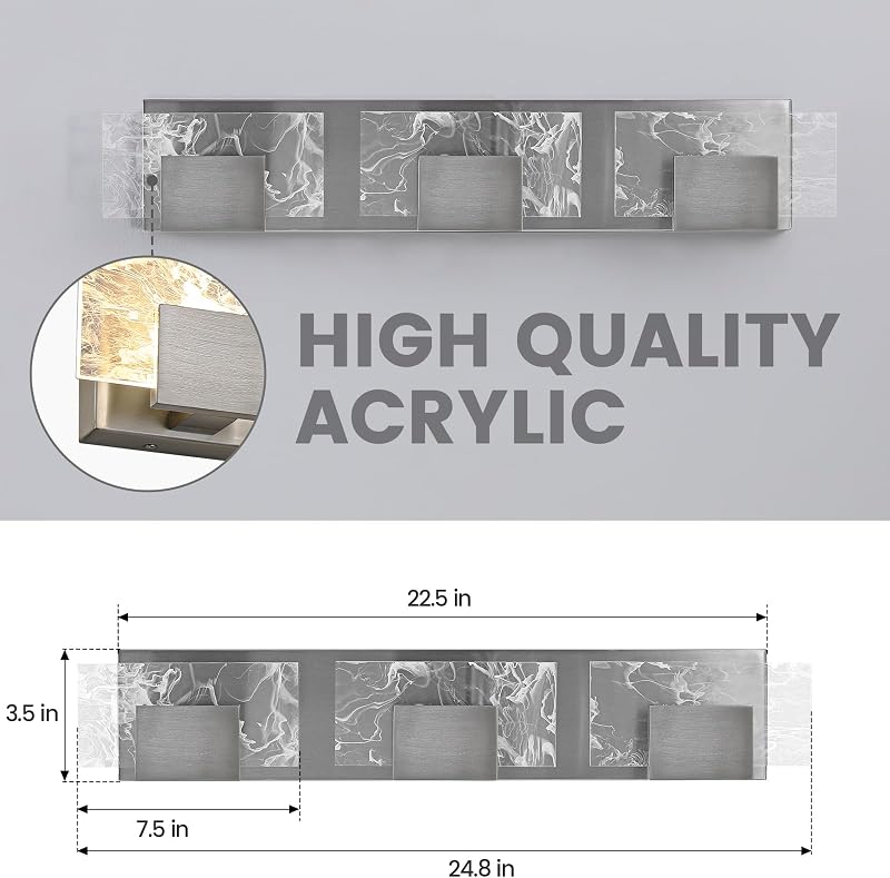 Luz LED para Tocador Baño 24" 3 Luces Aplique Ahumado