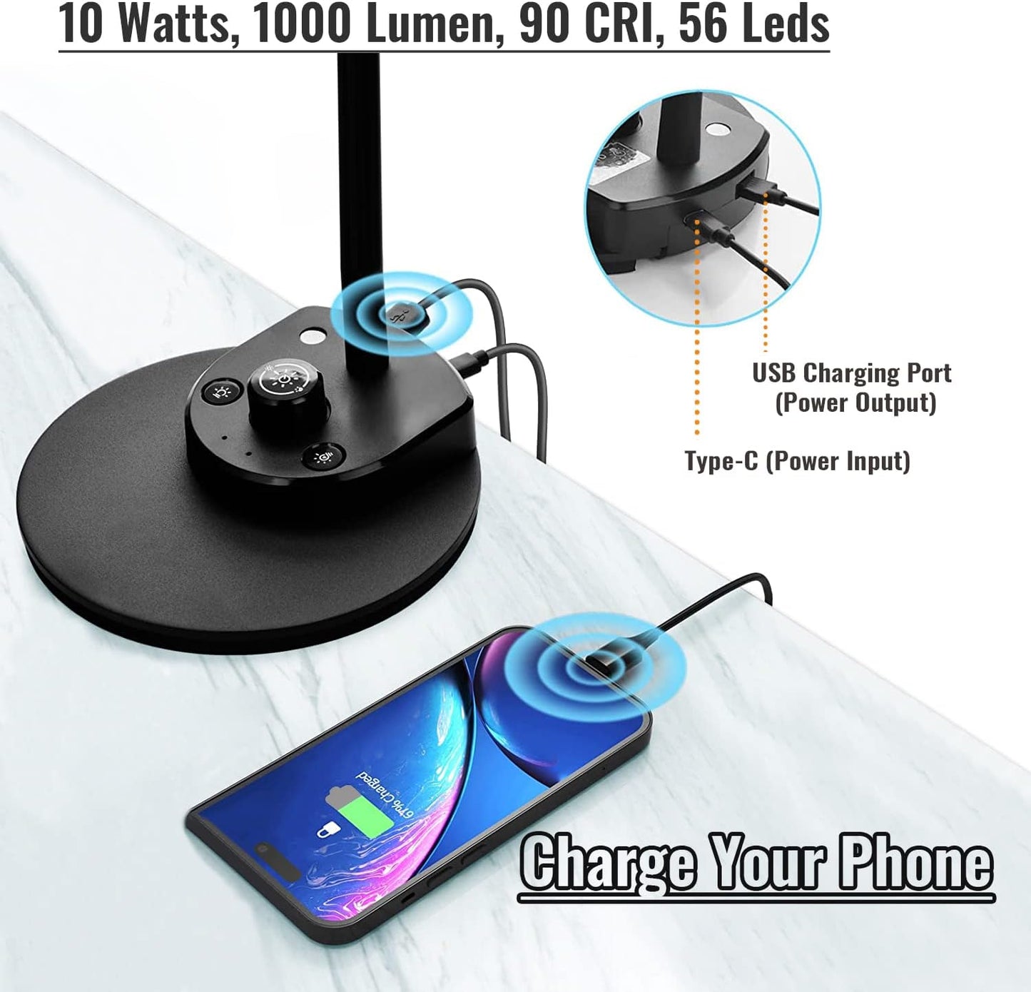 Lámpara LED escritorio con cargador USB 3 temperaturas