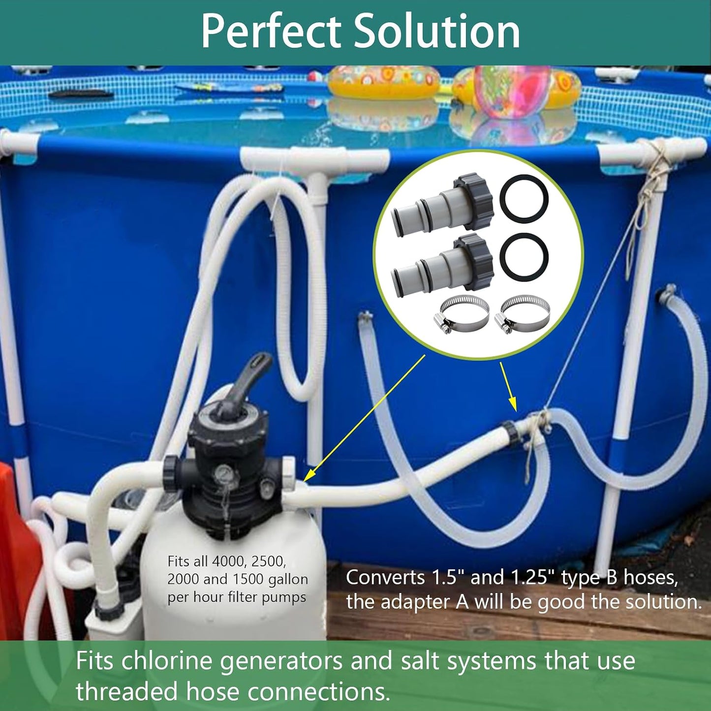 Adaptador manguera piscina 1.25-1.5 pack 2 gris plástico