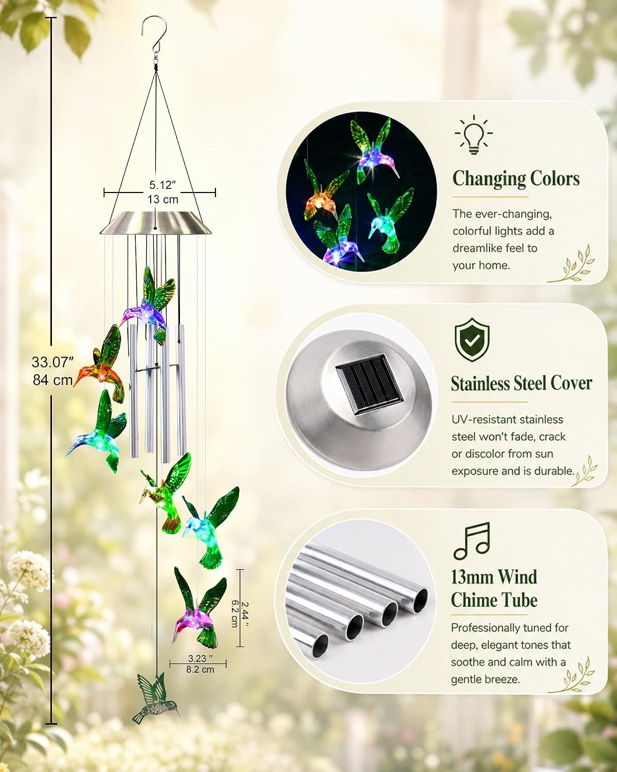 Campanillas de viento colibrí para exterior y jardín