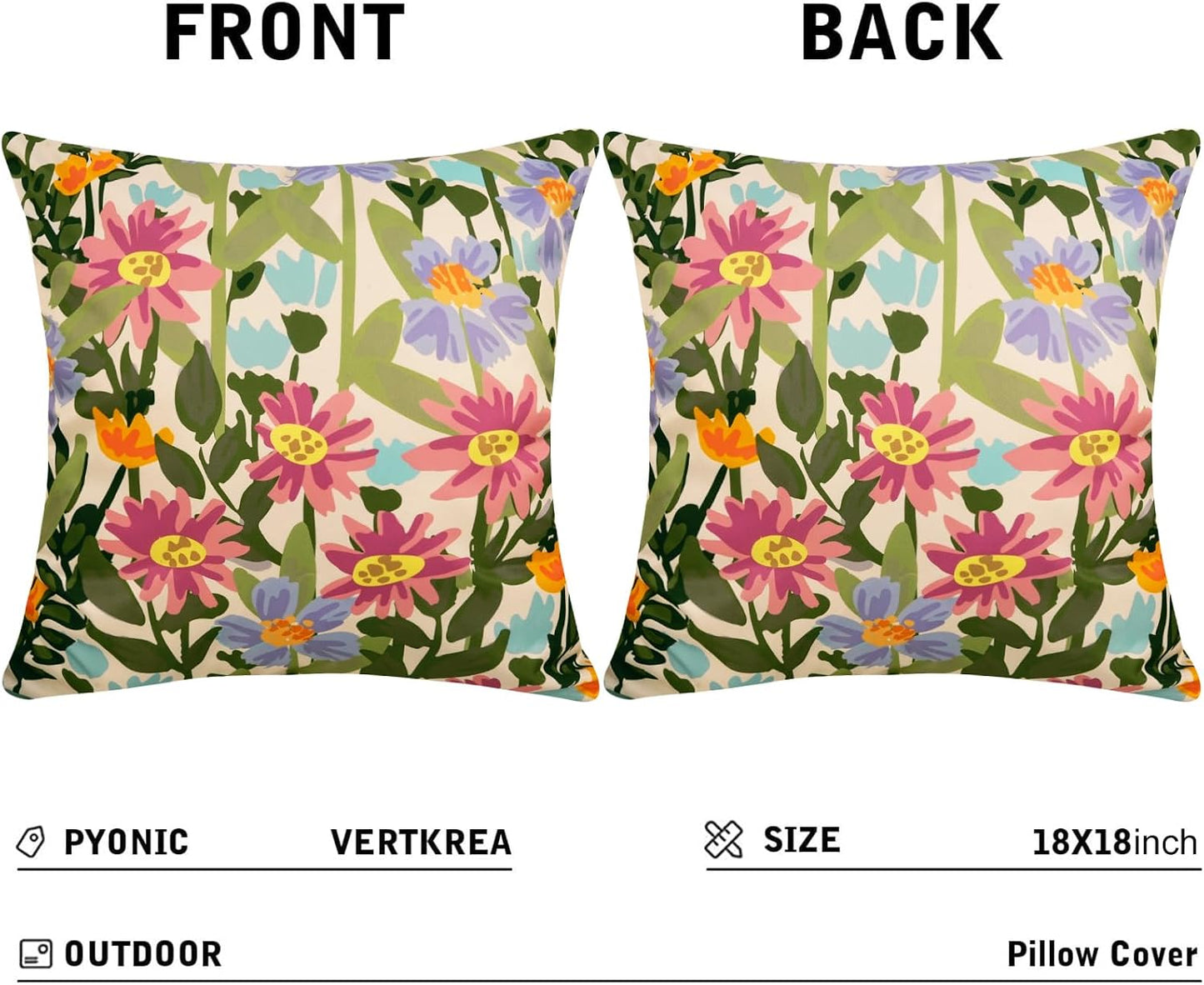 2 Almohadas Impermeables Exteriores 18x18" Diseño Floral