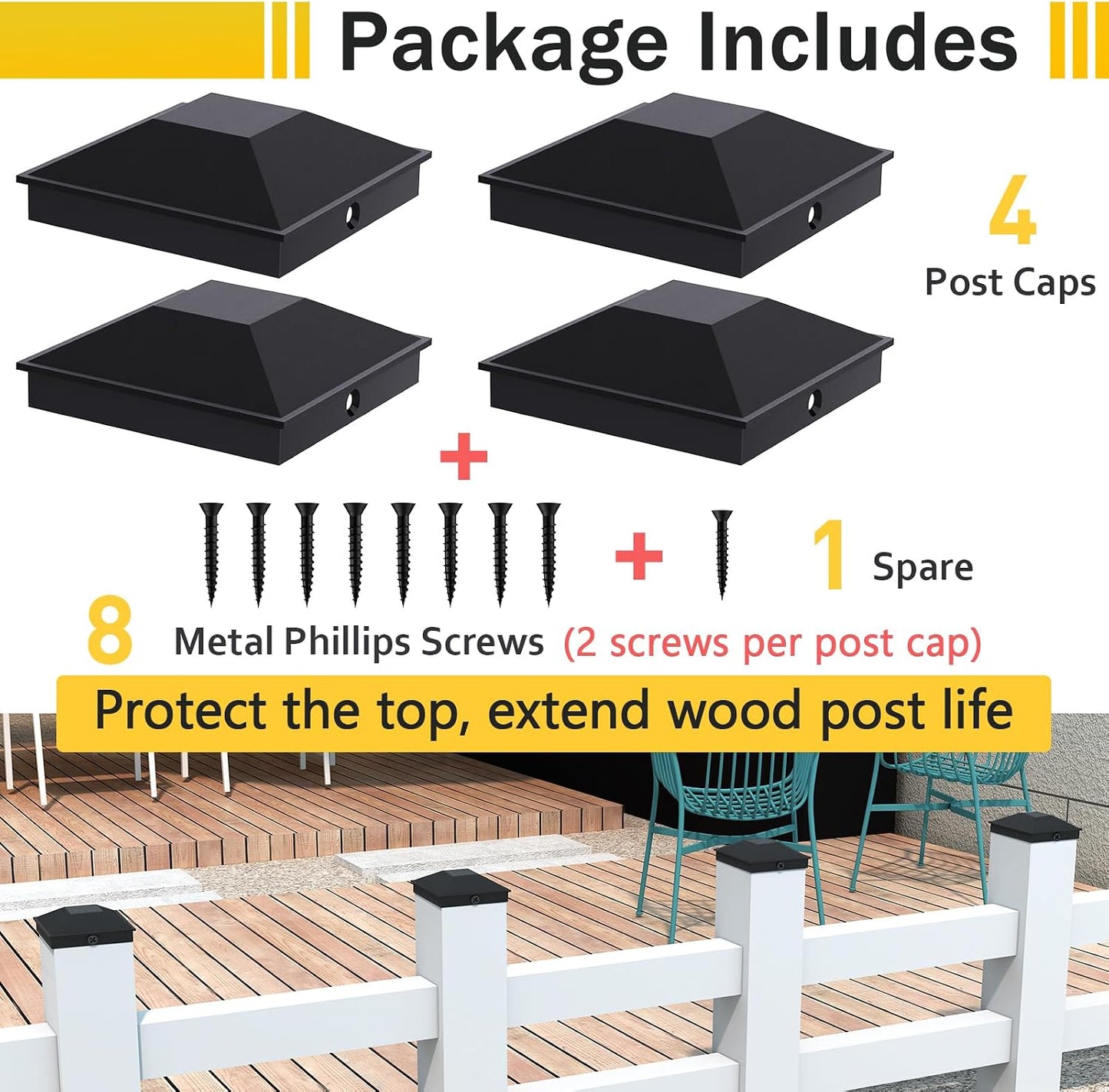 Tapas postes 4x4pulg negro paquete 4 impermeables