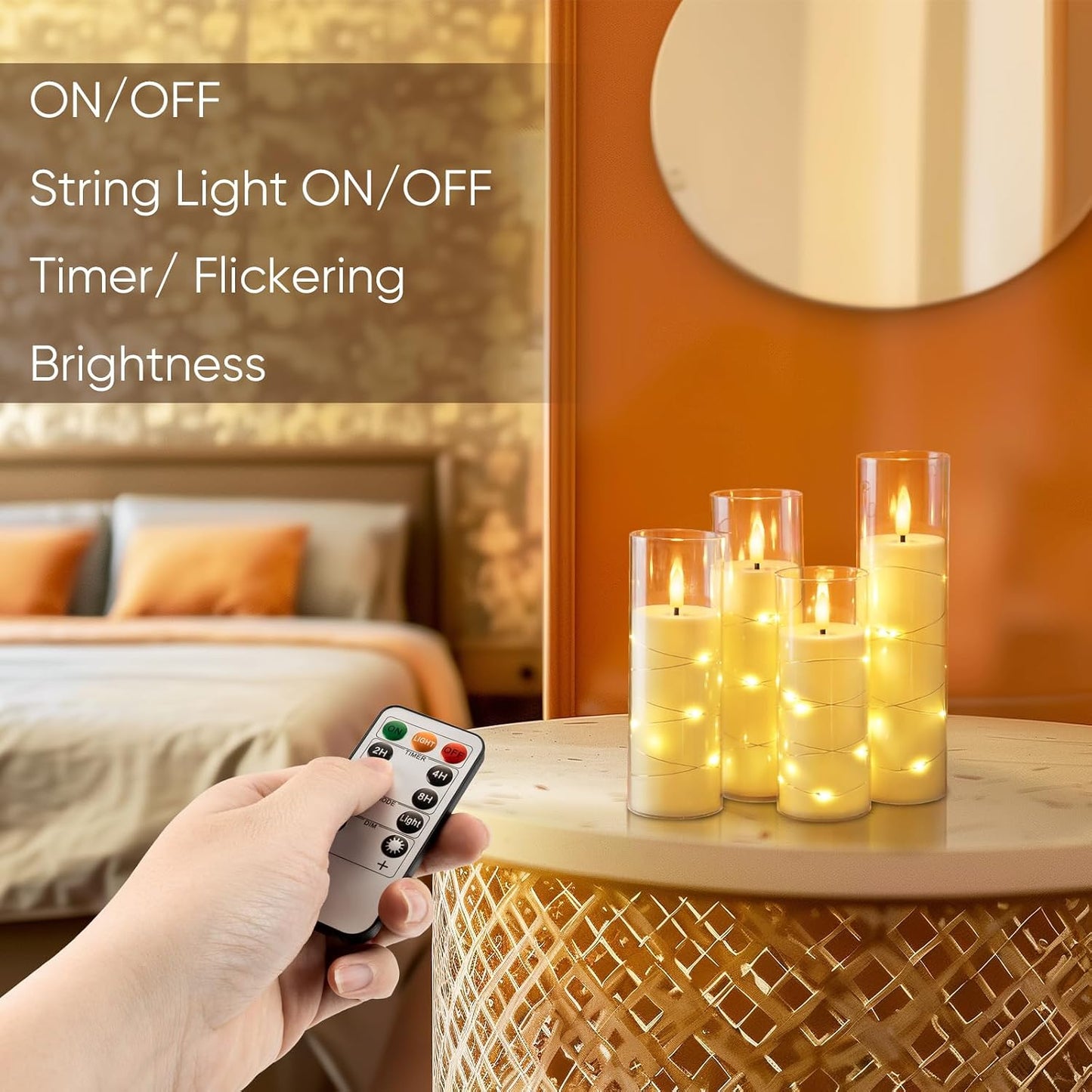 Set 5 Velas LED Marfil Control Remoto Luces Estrella Boda