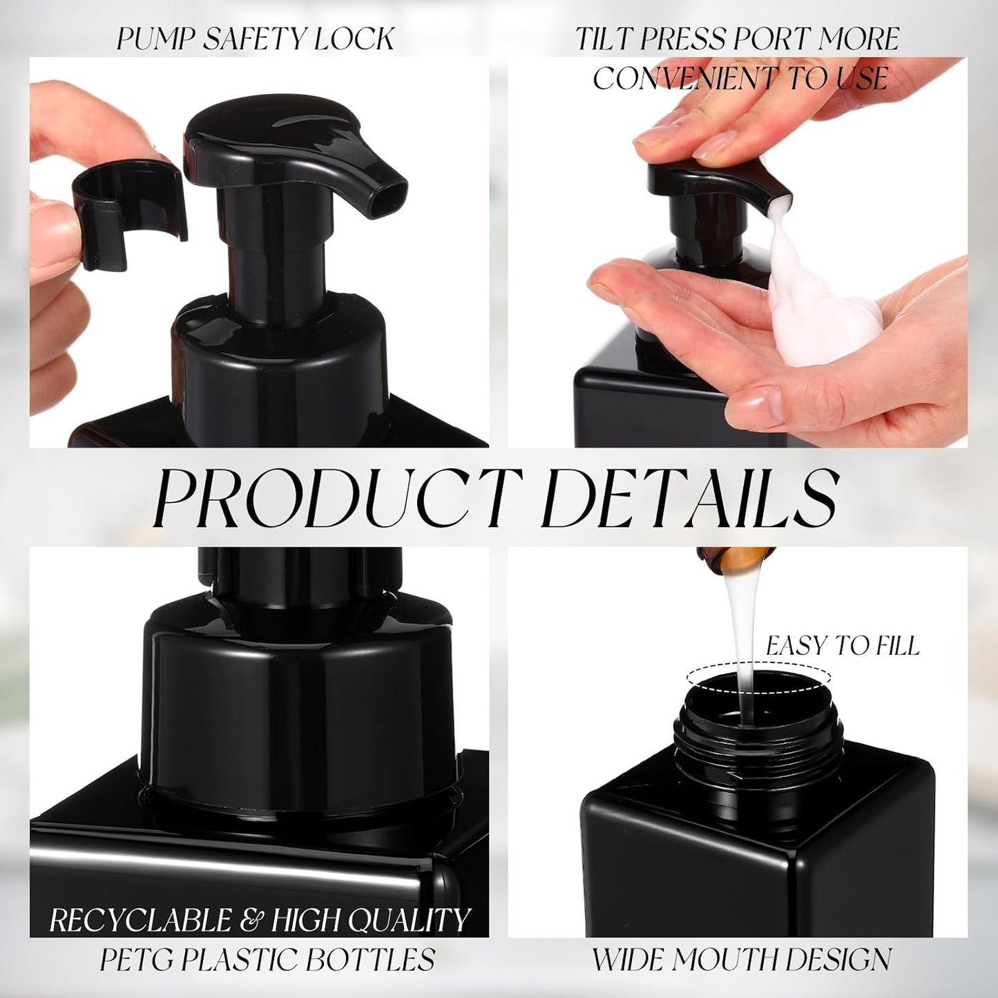 Dispensador jabón espumoso 12uds plástico recargable negro