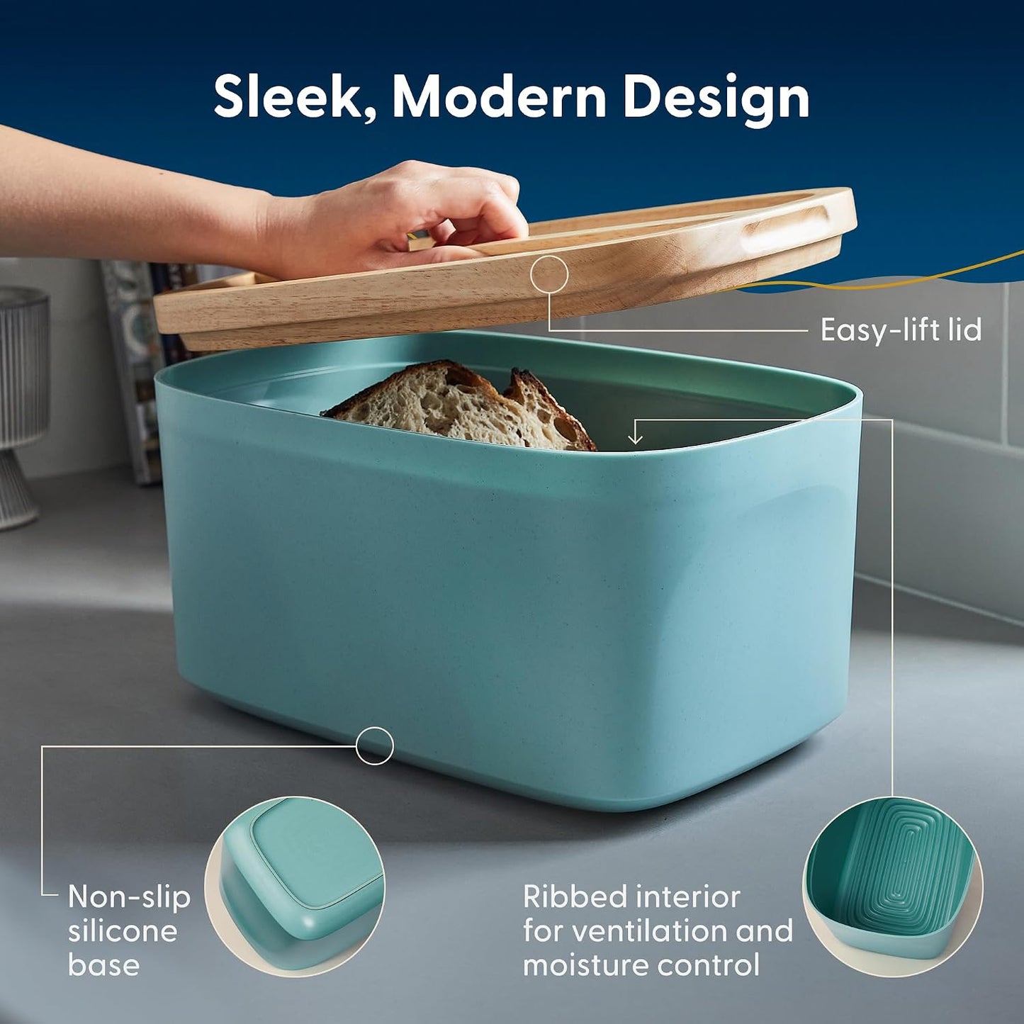 Caja pan con tabla cortar 14.25x9.25pulg azul verde