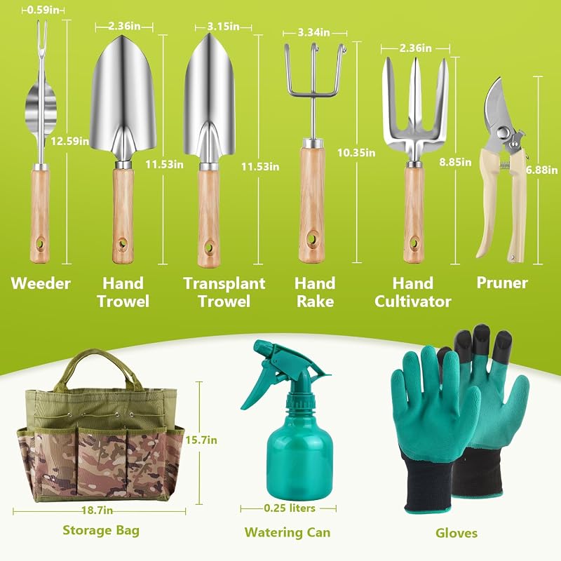 Set 9 herramientas jardinería con bolsa y guantes antiderrap