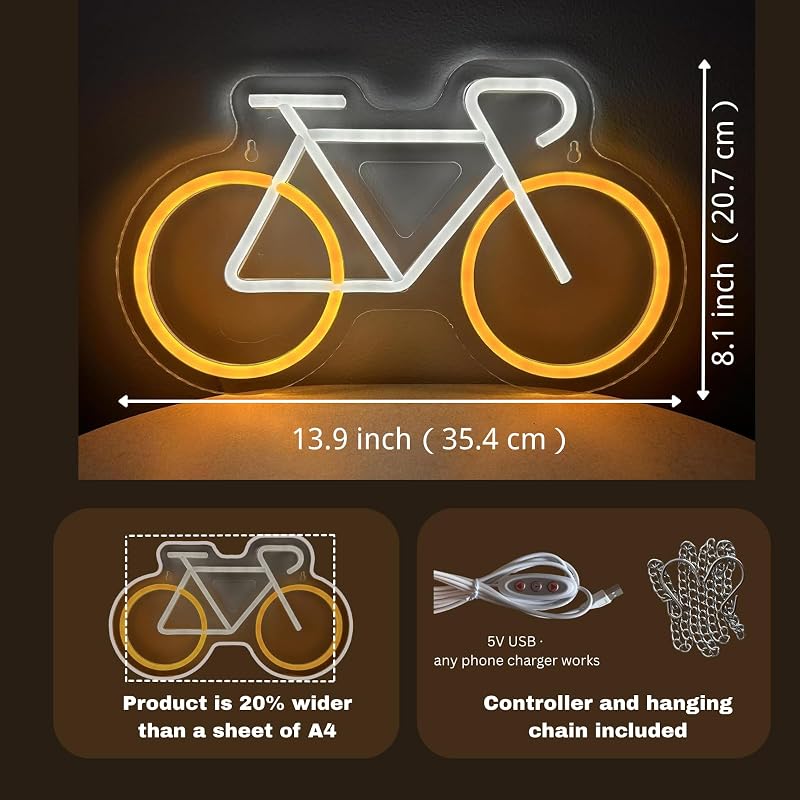 Letrero neón bicicleta USB dormitorio garaje 13.9x8.1pulg