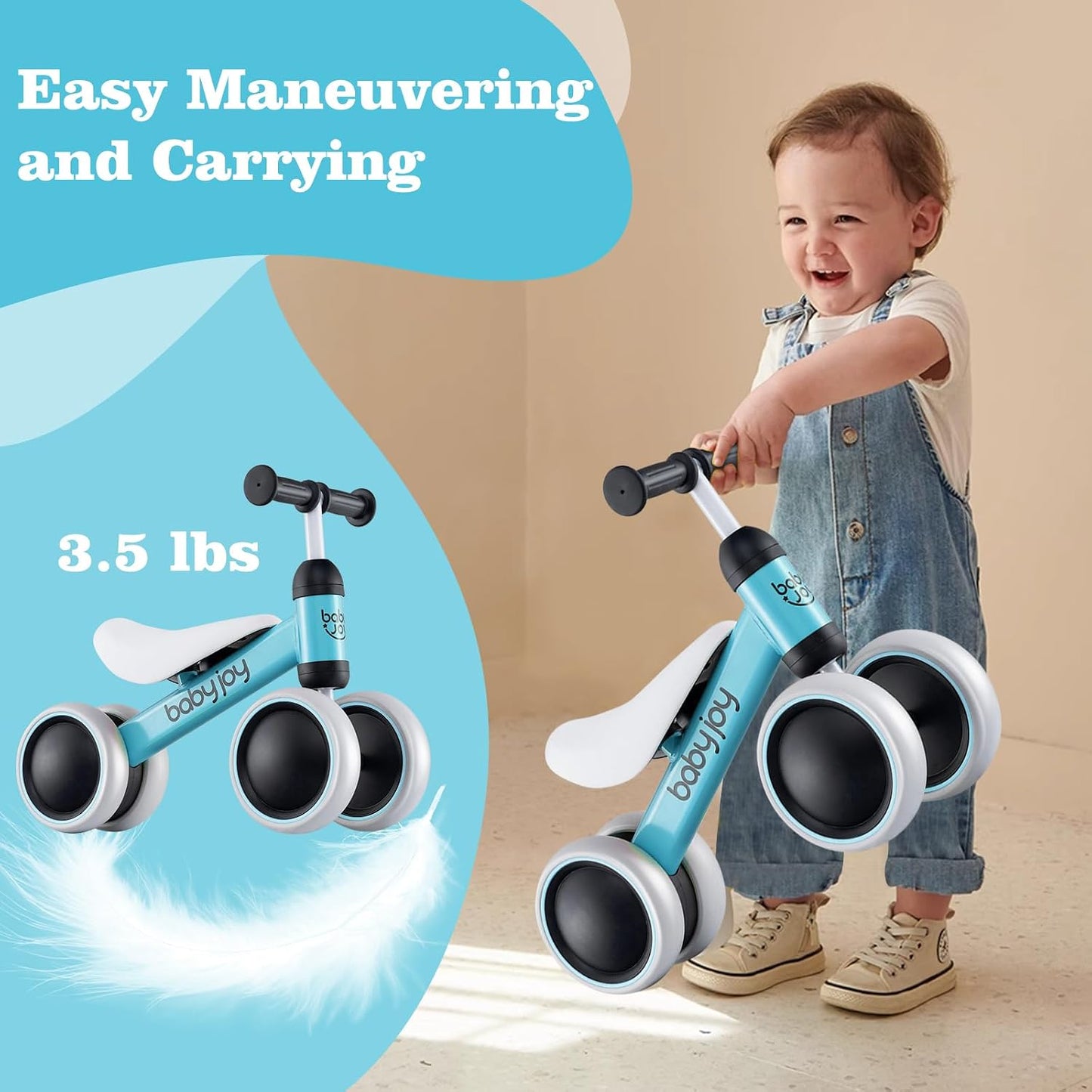 Bicicleta equilibrio 4 ruedas sin pedales para bebés azul