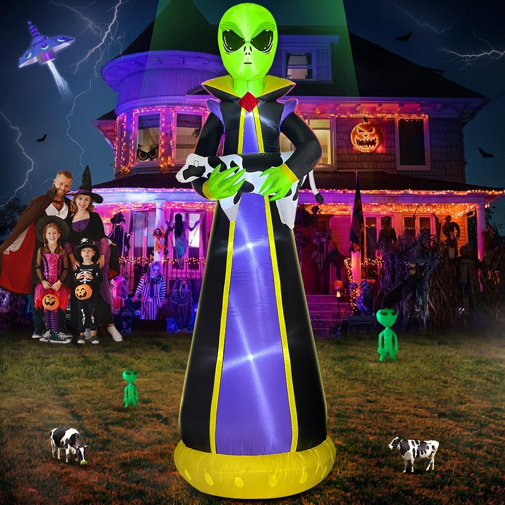 Inflable alienígena roba vaca Halloween 10ft luces LED