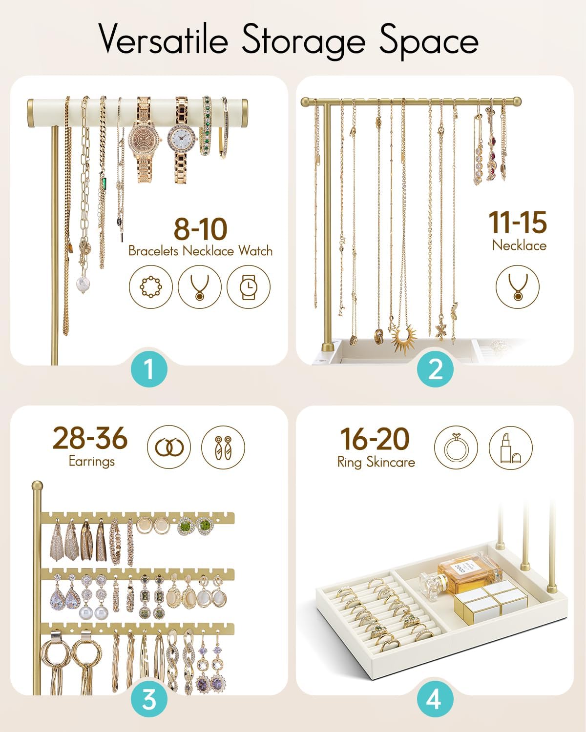 Organiz. joyería soporte anillos collares pendientes