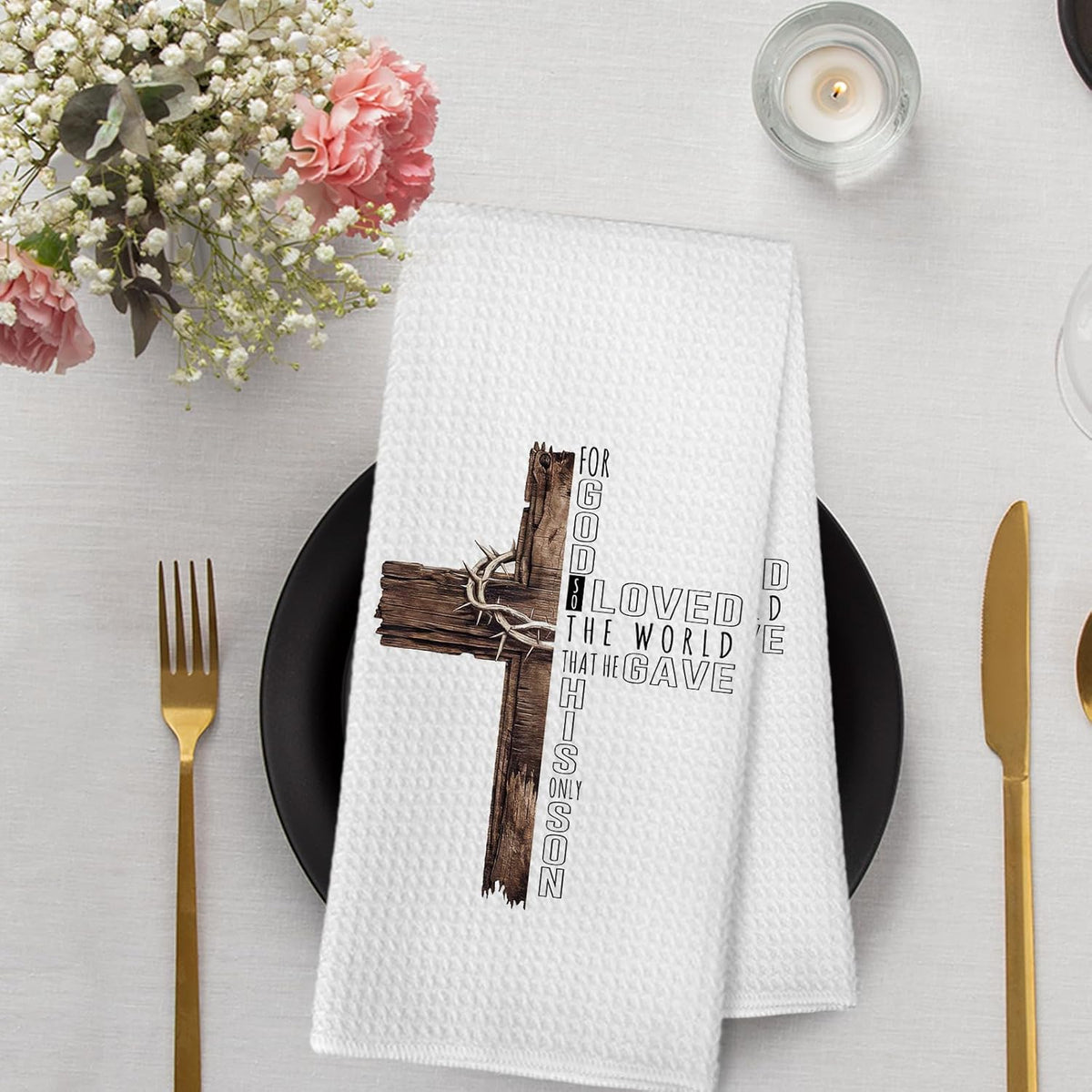 Toallas de cocina con cruz cristiana de Pascua God so Loved The World